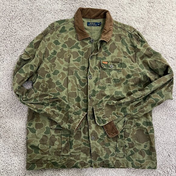VTG Polo Ralph Lauren Camo Shirt Jacket Men's XL Vintage Bird Pouch Hunting. - Picture 1 of 8